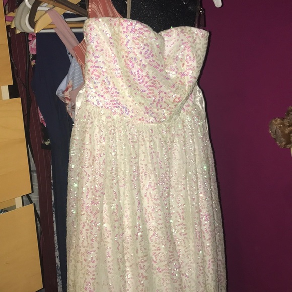 pink and white sequin dress